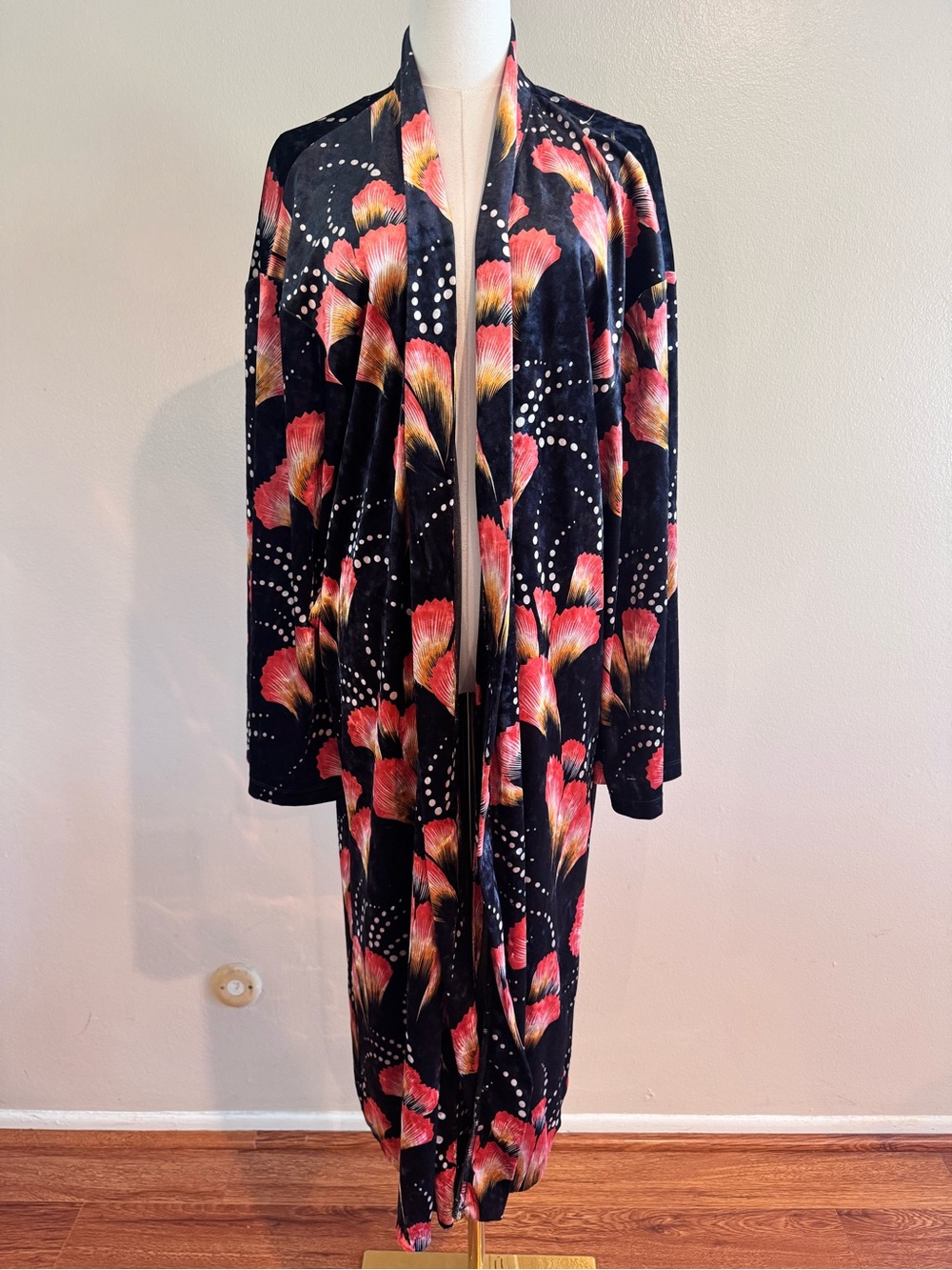World Market Velvet Floral Duster Robe Kimono One Size Boho Maxi